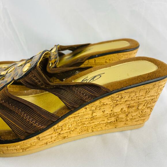 Dezario Leather Animal Print Platform Cork Wedge Sandals - Size 39 / 8.5 - Picture 3 of 9